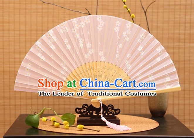Traditional Chinese Crafts Printing Wisteria Pink Folding Fan, China Sensu Paper Fans for Women