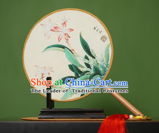 Traditional Chinese Crafts Painting Rosewood Round Fan, China Palace Fans Princess Silk Circular Fans for Women