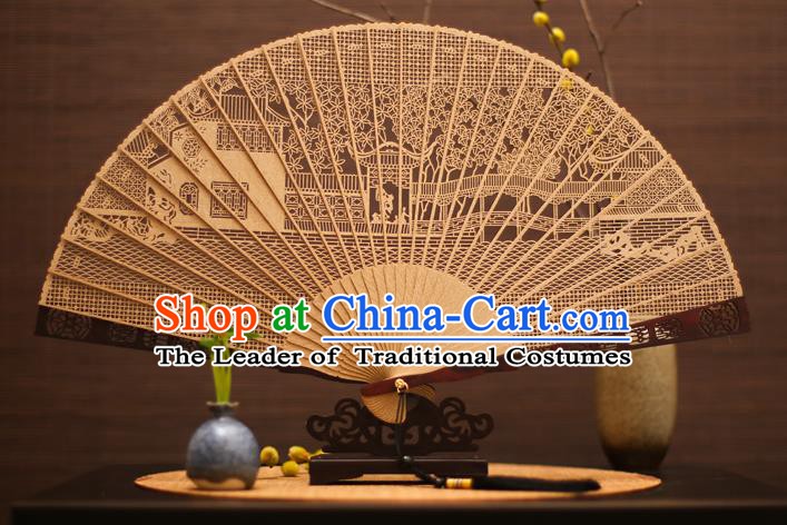 Traditional Chinese Crafts Sandalwood Courtyard Folding Fan Sandal Fans for Women