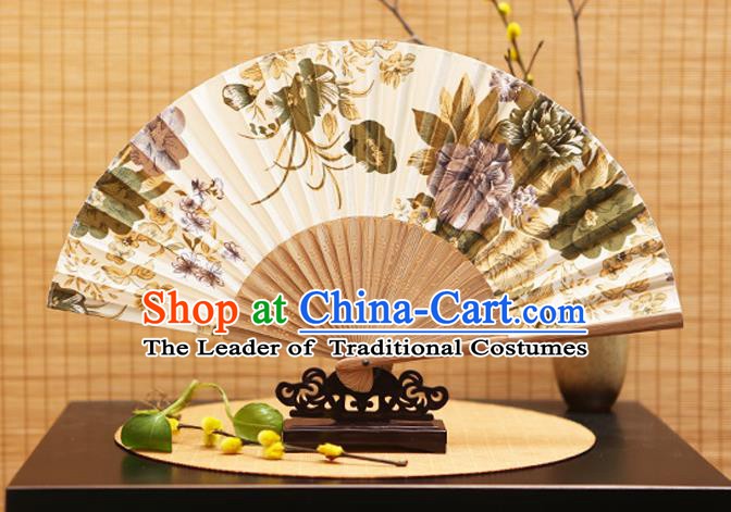 Traditional Chinese Crafts Folding Fans Painting Flowers White Silk Fan for Women