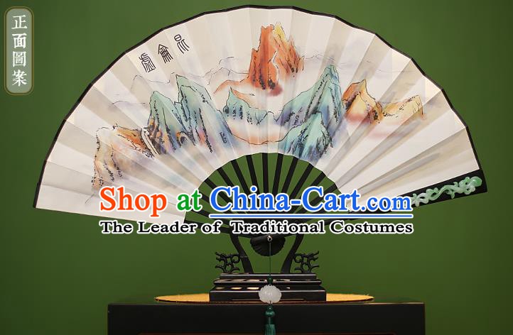 Traditional Chinese Crafts Printing Kunlun Mountains Folding Fan Paper Fans for Men