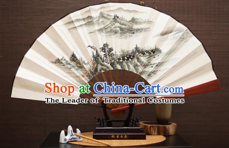 Traditional Chinese Crafts Landscape Painting Folding Fan Paper Fans for Men
