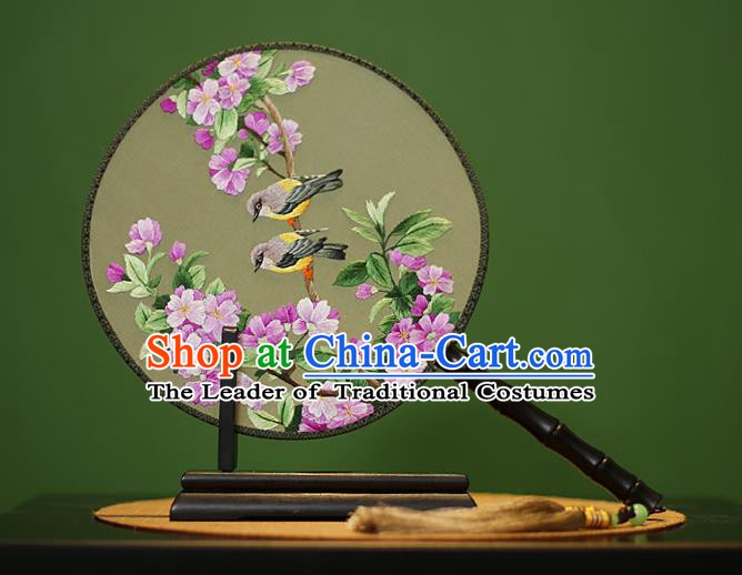 Traditional Chinese Crafts Embroidered Peach Blossom Round Fan, China Palace Fans Princess Silk Circular Fans for Women