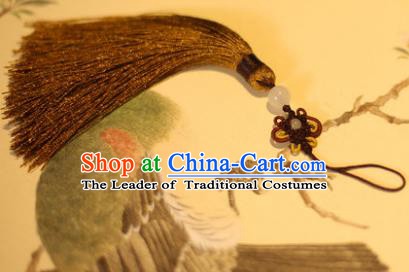 Traditional Chinese Crafts Folding Fan Pendant Brown Tassel Fan Accessories for Women