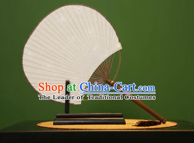 Traditional Chinese Crafts Printing Xuan Paper Fan, Chinese Art Paper Palace Fans Bamboo Handle Fans for Women
