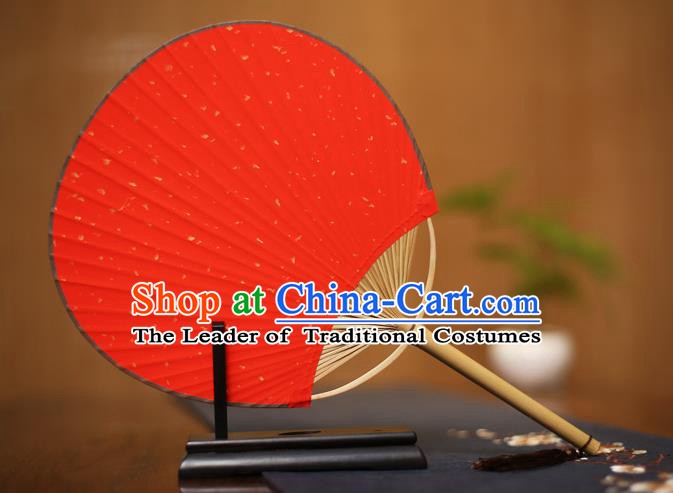 Traditional Chinese Crafts Red Xuan Paper Fan, Chinese Art Paper Palace Fans Bamboo Handle Fans for Women