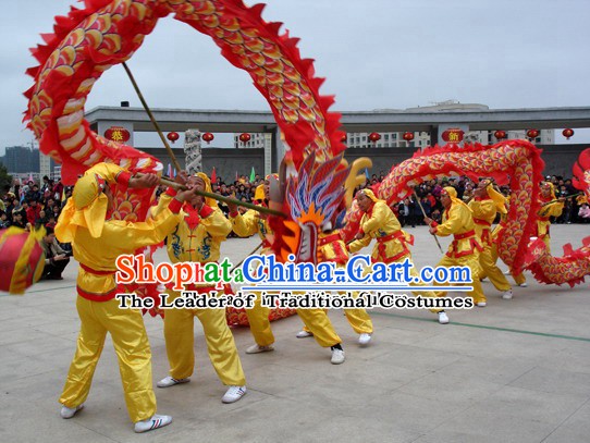 200 Foot Long Red Peking Dragon Dance Costumes Complete Set
