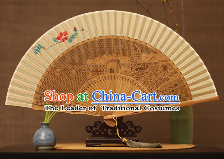 Traditional Chinese Crafts Hand Painting Flower Silk Folding Fan, China Handmade Hollow Out Bamboo Fans for Women