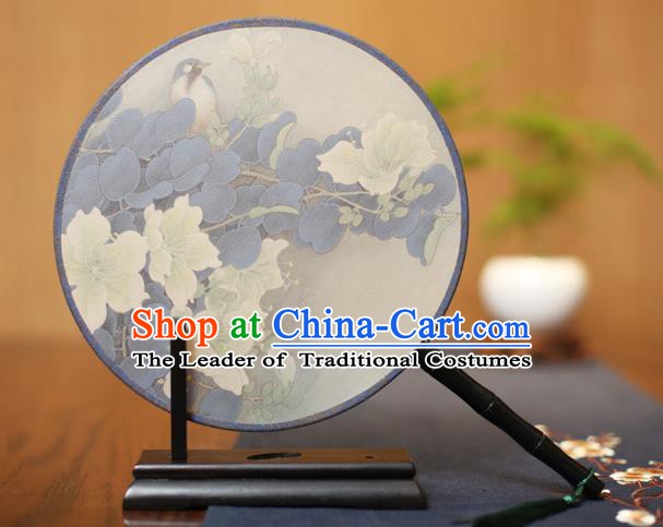 Traditional Chinese Crafts Printing Flowers Bird Silk Round Fan, China Palace Fans Princess Circular Fans for Women