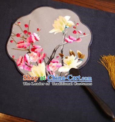 Traditional Chinese Crafts Suzhou Embroidery Palace Fan, China Princess Embroidered Peach Blossom Silk Fans for Women
