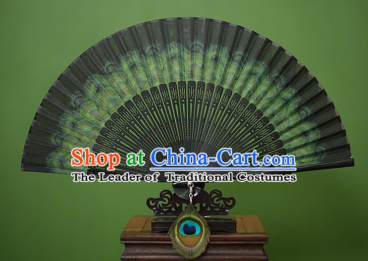 Traditional Chinese Crafts Peacock Spreads Tail Folding Fan, China Handmade Classical Silk Fans for Women
