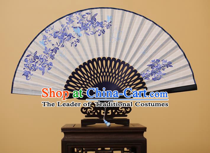 Traditional Chinese Crafts Printing Folding Fan, China Handmade Classical White Fans for Women