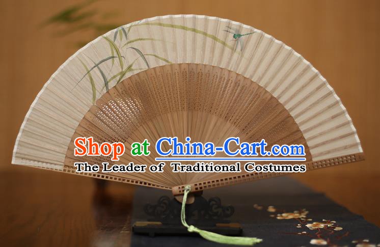 Traditional Chinese Crafts Printing Folding Fan, China Handmade Classical Silk Pierced Fans for Women