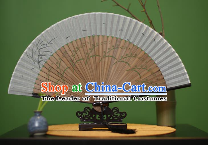 Traditional Chinese Crafts Printing Bamboo Linen Folding Fan, China Handmade Classical Fans for Women