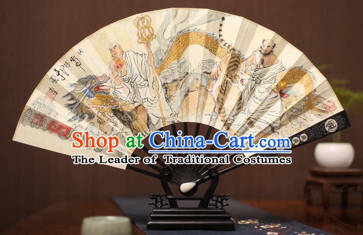 Traditional Chinese Crafts Ink Painting Paper Folding Fan, China Handmade Ebony Fans for Men