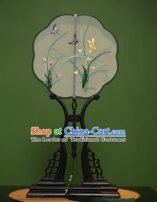 Traditional Chinese Crafts Suzhou Embroidery Orchid Palace Fan, China Princess Embroidered Silk Fans for Women