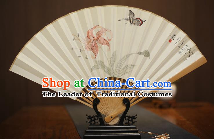 Traditional Chinese Crafts Collectables Autograph Xuan Paper Folding Fan, China Handmade Painting Butterfly Fans for Men