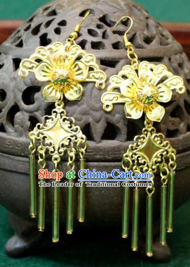 Traditional Chinese Handmade Jewelry Accessories Bride Golden Tassel Earrings Hanfu Xiuhe Suit Eardrop for Women