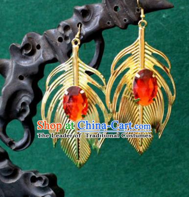 Traditional Chinese Handmade Jewelry Accessories Xiuhe Suit Bride Golden Leaf Earrings Hanfu Eardrop for Women