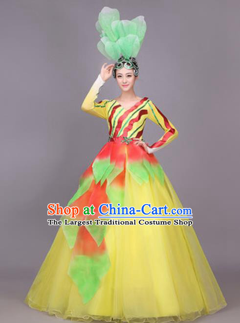 Professional Opening Dance Costume Stage Performance Modern Dance Yellow Dress for Women