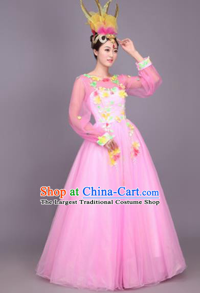 Professional Opening Dance Costume Stage Performance Modern Dance Pink Bubble Dress for Women