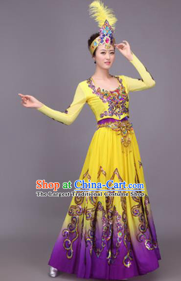 Chinese Traditional Sinkiang Uyghur Nationality Costume Uigurian Folk Dance Ethnic Dress for Women