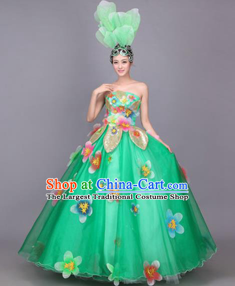 Professional Modern Dance Costume Opening Dance Stage Performance Green Veil Dress for Women