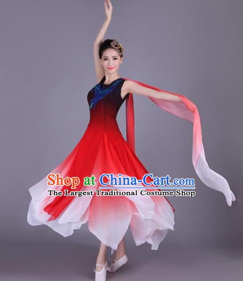 Chinese Traditional Classical Dance Costume Folk Dance Red Dress for Women