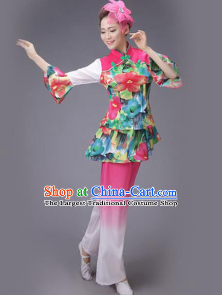 Chinese Classical Dance Costume Traditional Folk Dance Yangko Pink Clothing for Women