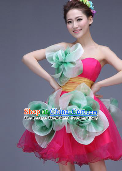 Top Grade Modern Dance Rosy Bubble Dress Professional Opening Dance Stage Performance Costume for Women