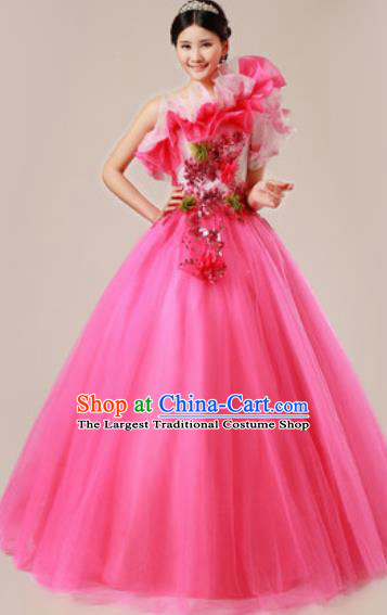 Top Grade Waltz Dance Compere Costume Modern Dance Stage Performance Rosy Dress for Women