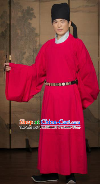 Chinese Traditional Song Dynasty Gentleman Replica Costumes Ancient Scholar Red Robe for Men