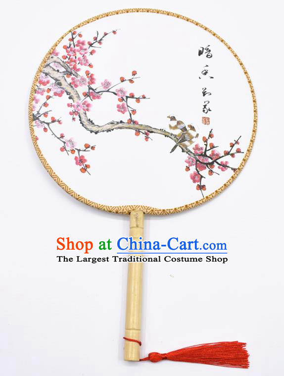 Chinese Ancient Palace Fans Handmade Traditional Printing Peach Blossom Round Fans for Women