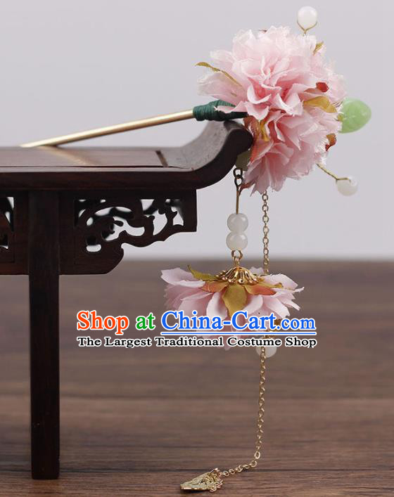 Chinese Ancient Hanfu Hair Accessories Traditional Pink Flowers Hairpins for Women