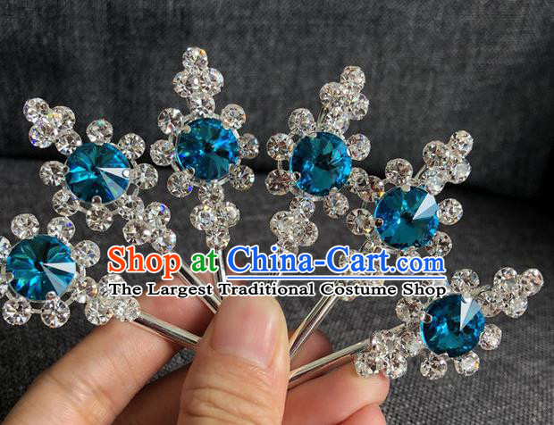 Chinese Traditional Peking Opera Diva Hair Accessories Ancient Blue Crystal Hairpins for Women