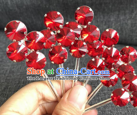 Chinese Traditional Peking Opera Diva Hair Accessories Ancient Princess Red Crystal Hairpins for Women