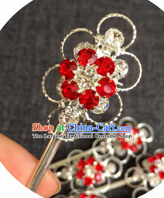 Chinese Traditional Peking Opera Diva Hair Accessories Ancient Red Crystal Hairpins for Women