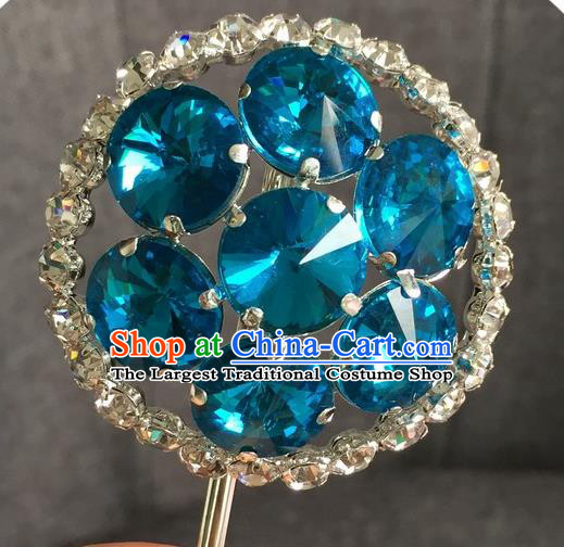 Chinese Ancient Blue Crystal Hairpins Traditional Peking Opera Diva Hair Accessories for Women