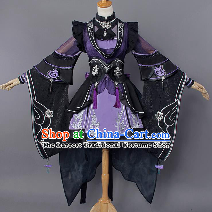 Top Grade Cosplay Princess Purple Costumes Chinese Ancient Swordswoman Dress for Women