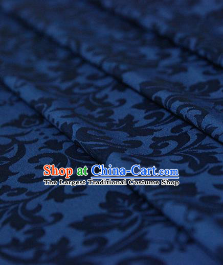 Asian Chinese Traditional Pattern Fabric Ancient Hanfu Jacquard Weave Deep Blue Brocade Silk Fabric Drapery Material