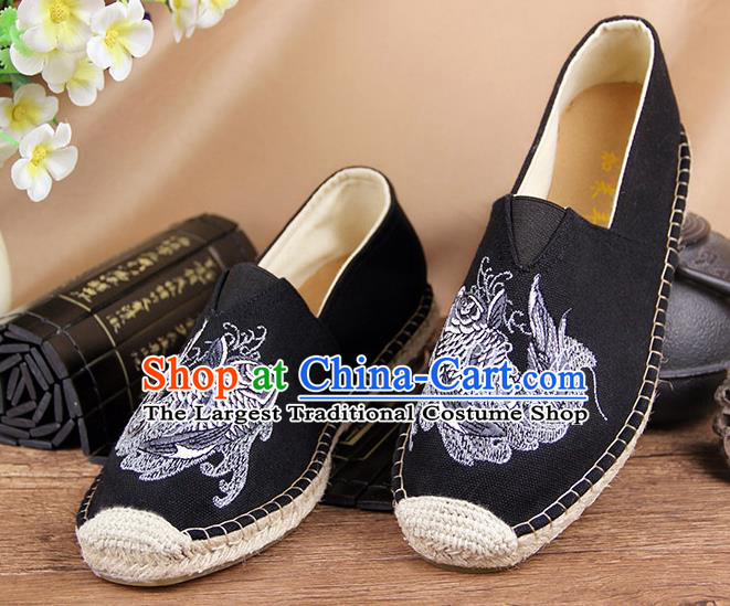 Chinese National Shoes Traditional Black Cloth Shoes Embroidery Martial Arts Shoes for Men