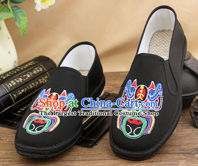 Chinese National Shoes Traditional Black Cloth Shoes Embroidery Facial Makeup Shoes for Men