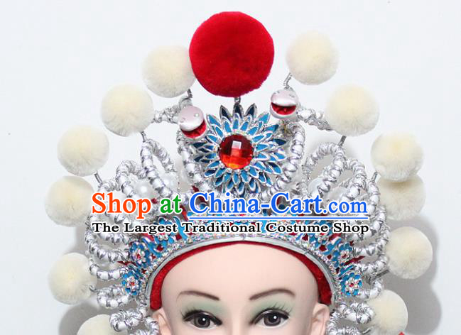 Chinese Traditional Peking Opera Blues Hair Accessories Ancient Female Warriors Helmet for Women