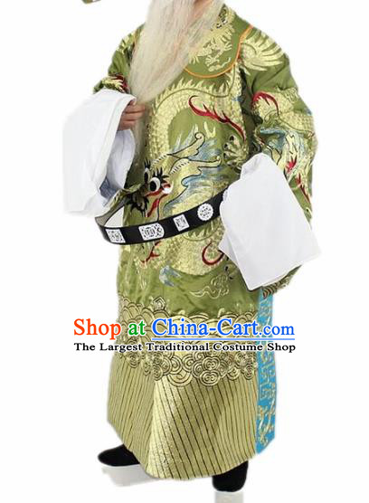 Chinese Traditional Peking Opera Old Gentleman Olive Green Costumes Ancient Prime Minister Clothing for Men