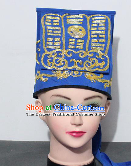 Chinese Traditional Peking Opera Taoist Blue Hat Ancient Taoism Handkerchief for Men