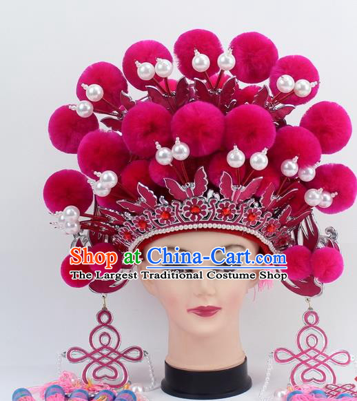 Chinese Traditional Peking Opera Rosy Venonat Phoenix Coronet Ancient Bride Hair Accessories for Women