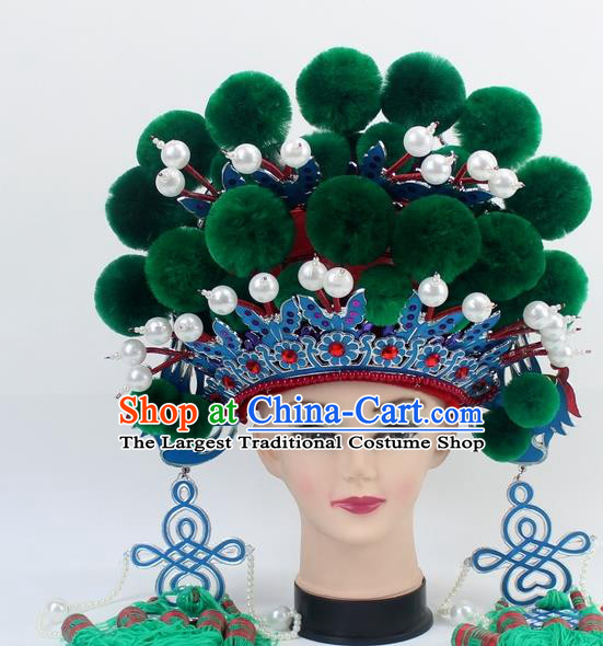 Chinese Traditional Peking Opera Green Venonat Phoenix Coronet Ancient Bride Hair Accessories for Women