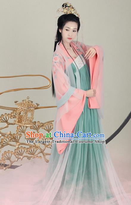 Traditional Chinese Tang Dynasty Princess Costumes Ancient Fairy Dress and Headpiece for Women