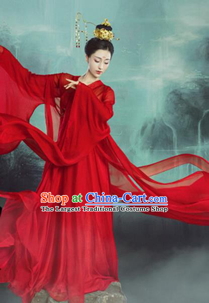 Traditional Chinese Ancient Imperial Consort Wedding Red Costumes and Headpiece for Women