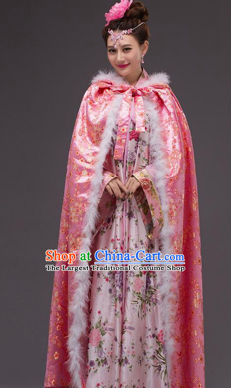 Chinese Traditional Costumes Ancient Peri Princess Hanfu Pink Cloak for Women